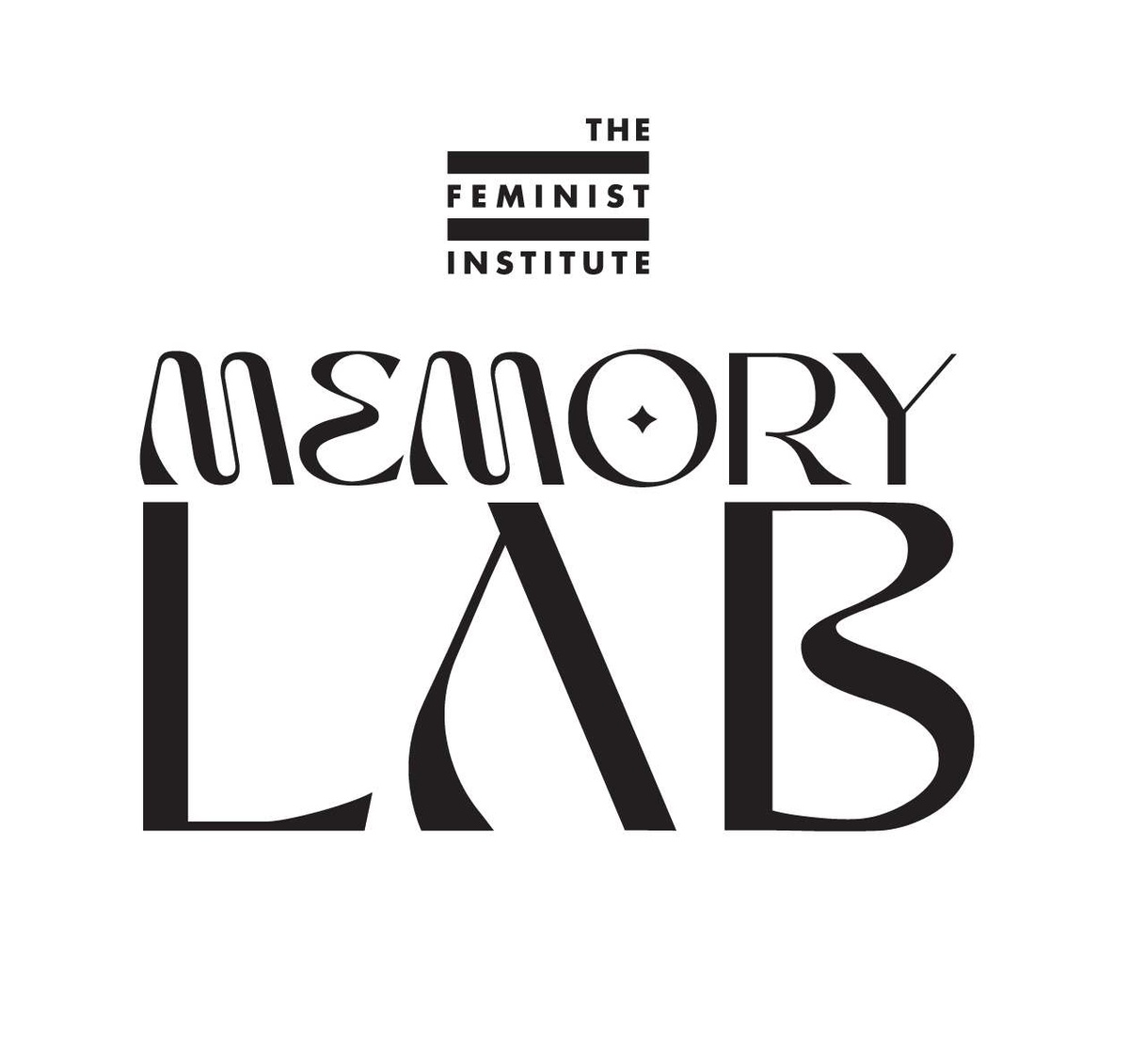 Text logo featuring The Feminist Institute logo and the words "memory lab" in a funky font